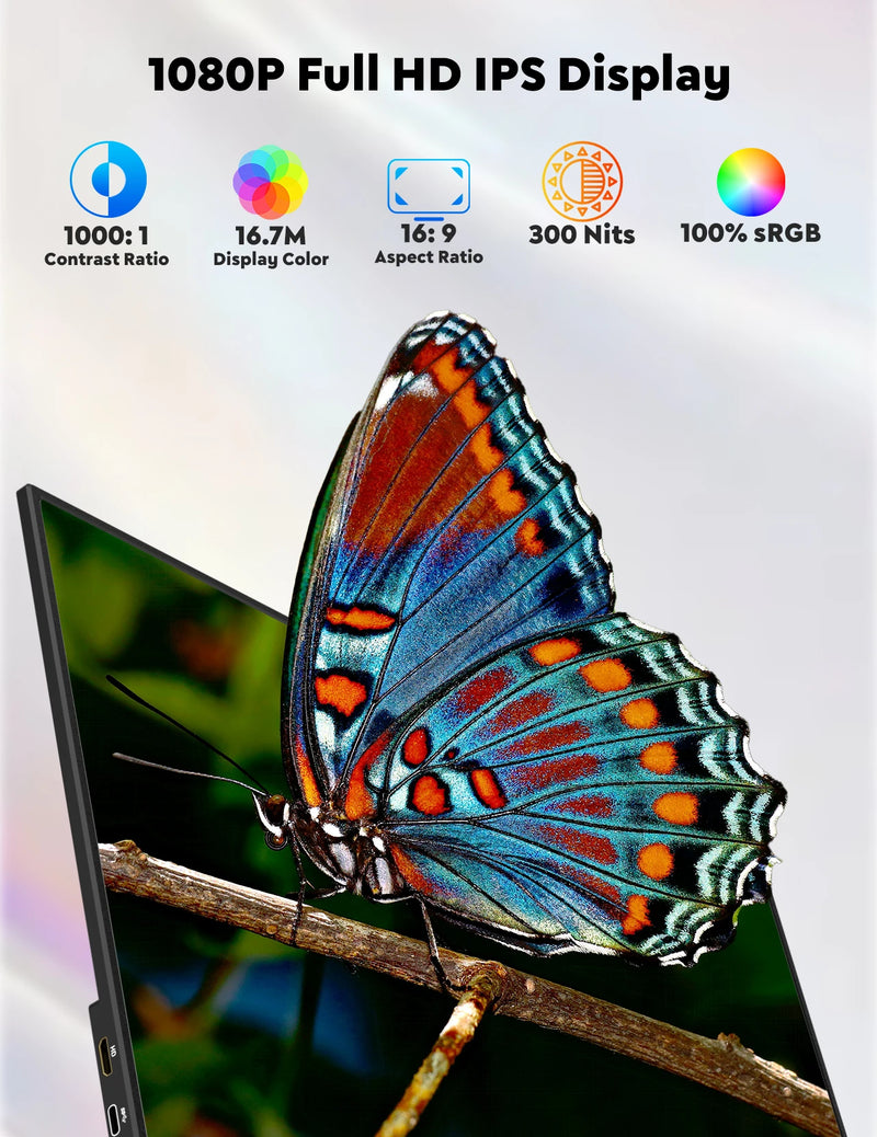 MONITOR PORTÁTIL 15.6” FULL HD Amoudo 15.6 Inch 1920x1080P Com Suporte Articulado
