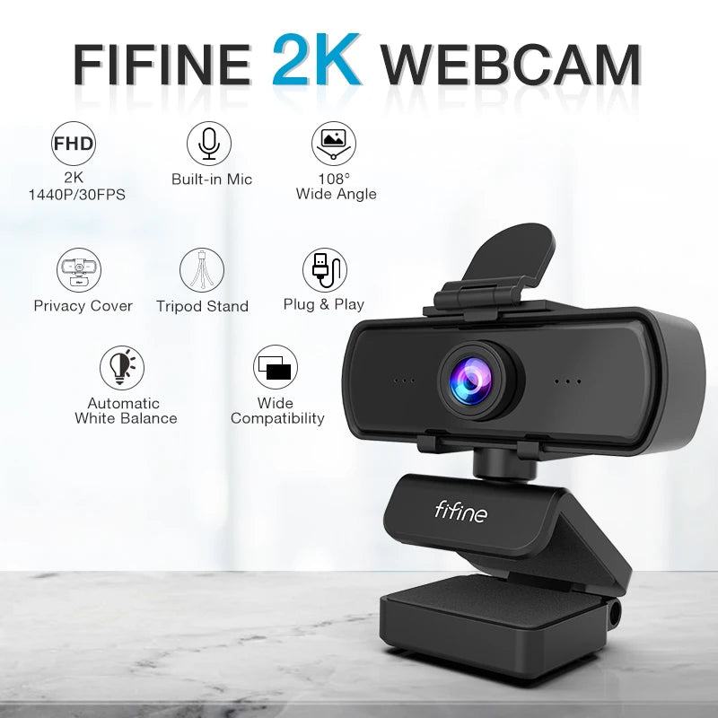 Webcam Com Microphone FIFINE 1440p Full HD