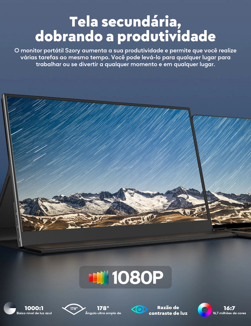 MONITOR PORTÁTIL 15.6” FULL HD Amoudo 15.6 Inch 1920x1080P Mobile Display IPS LCD  USBC Mini HDMI Extend Display
